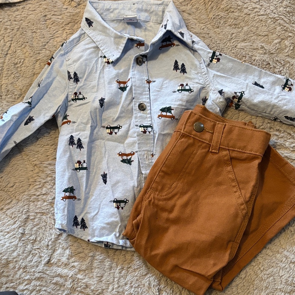 Carter’s and Old Navy Kids Printed Shirt - Light Blue winter/holiday 2T